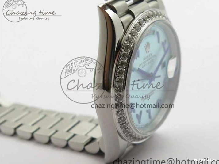 0417 Day Date 40mm SS BP Maker Best Edition Diamond Bezel Blue Dial Arabic Markers On SS Bracelet A Lightweight 2883